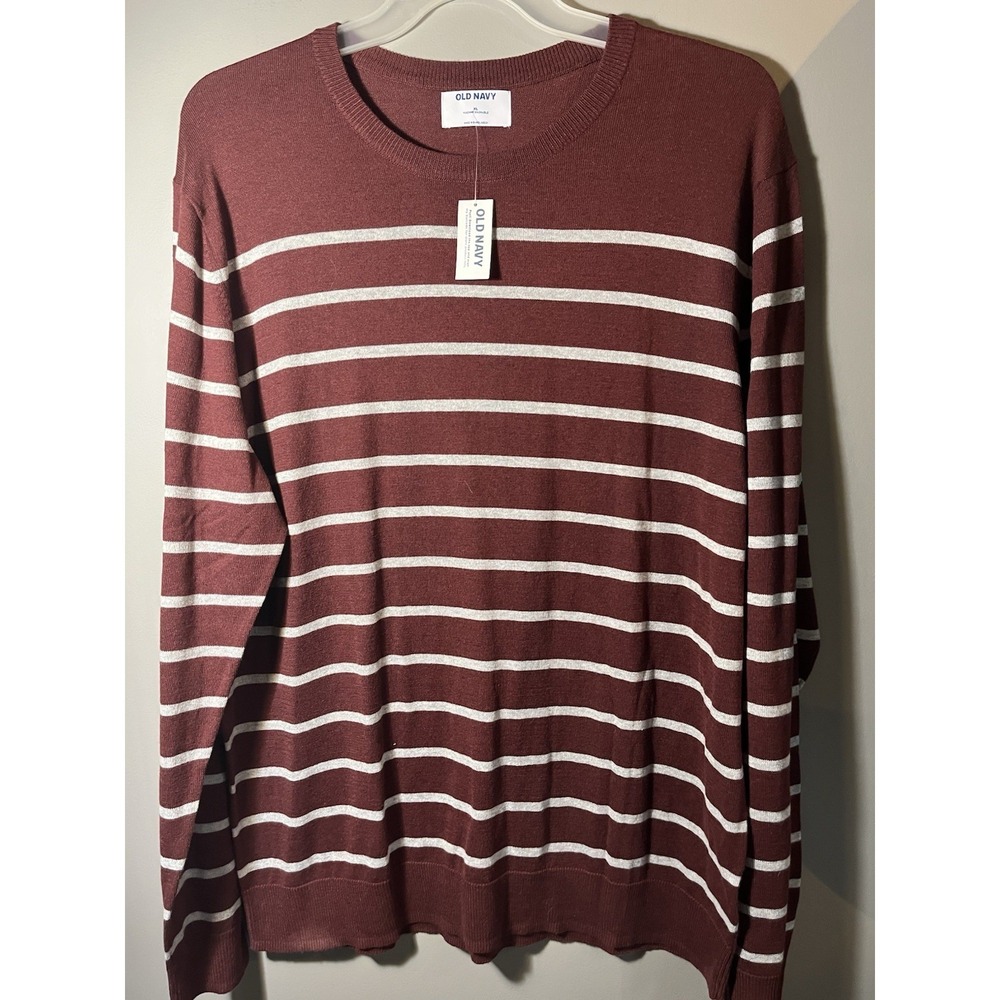 NWT Old Navy‎ Men's Round Neck Pullover Long Sleeve Tee Size XL Stripped Red